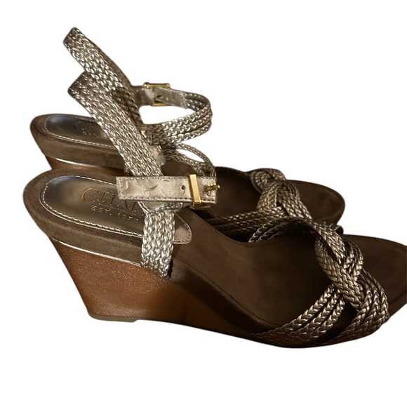 Chaps Gold Braided Wedge Sandals - Picture 2 of 9